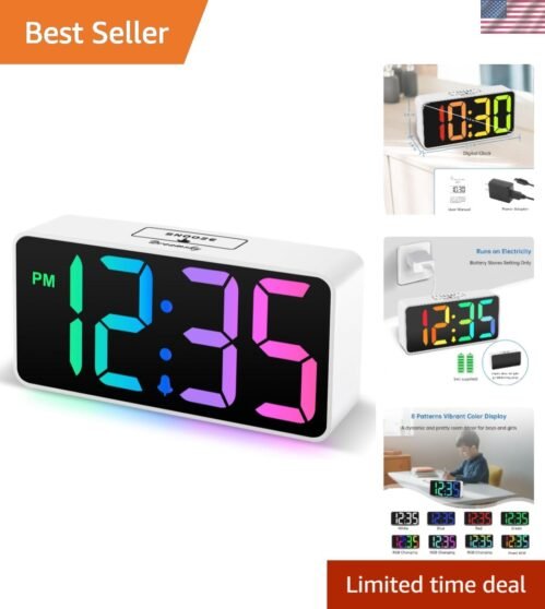 Large Number RGB Alarm Clock with Adjustable Volume - Perfect for Heavy Sleepers