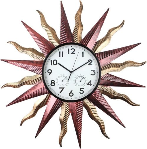 Large Outdoor Clock Sun Wall Clock with Thermometer & Humidity Silent