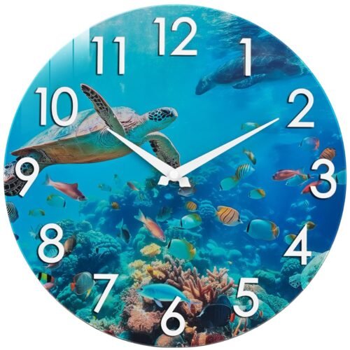 Large Outdoor Clock Waterproof - Coastal Beach Nautical Ocean Wall Clocks wit...