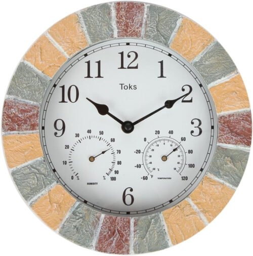 Large Outdoor Indoor Clock, Waterproof Wall Clock with Thermometer, Weathe