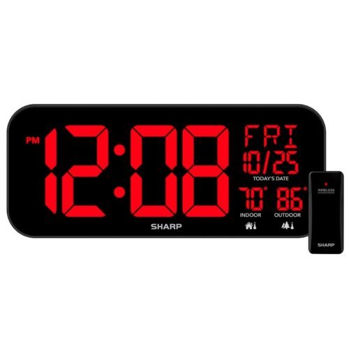 Large Oversized Screen LED Clock with Outdoor / Indoor Temperature with 4 Inch
