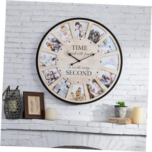 Large Picture Frames Collage Wall Clock, Vintage Rustic Clock Wall A - Natural