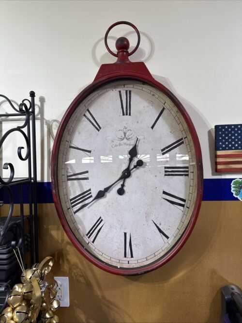 Large Pier 1 Red Vintage Cafe Clock Glass Front