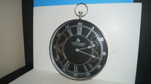 Large Pocket Watch Style 49 BOND STREET Quartz Wall Clock w/Glass Front - NICE