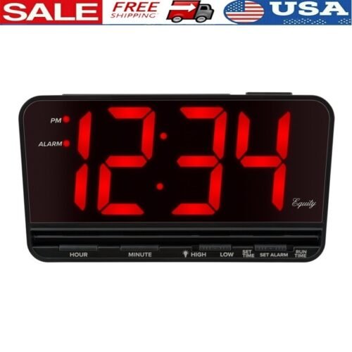 Large Red LED Alarm Clock Hi Lo Brightness Snooze Function Battery Backup New