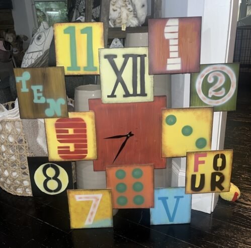 Large RETRO Colorful Art Deco Wall Clock 33 x 33 Metal Square Game Room RARE