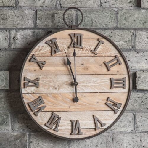 Large Retro Farmhouse Wall Clock 28 In Oversize Solid Wood Vintage Living Room