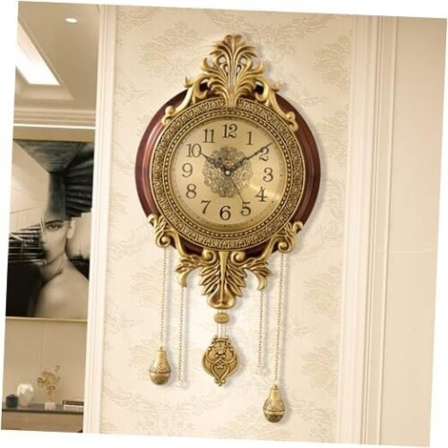 Large Retro Wall Clock with Swinging Pendulum Royal Classic Wood - Dial 14"