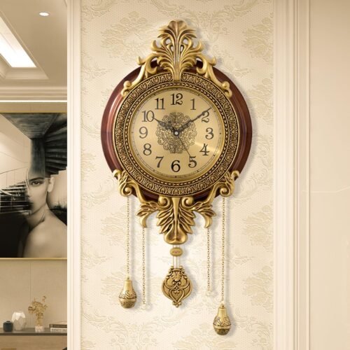 Large Retro Wall Clock with Swinging Pendulum Royal Line Silent High-end Luxu...