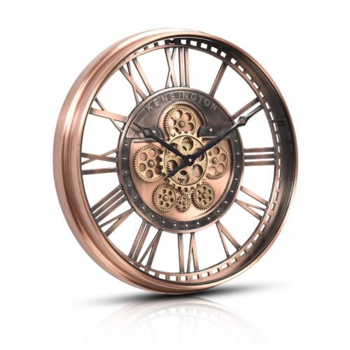 Large Roman Numeral Wall Clock with Moving Gears,Farmhouse Copper Rose Gold M...