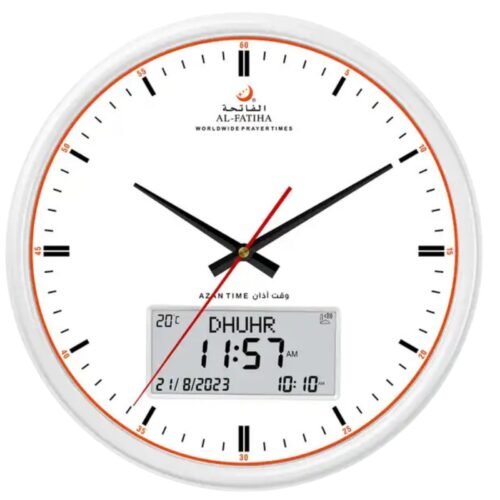 Large Round Wall Automatic Athan Muslim Prayer Clock for Usa and Canada (white)