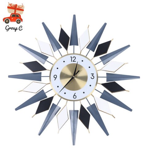 Large Starburst Metal Wall Clock Mid Century Modern Europe Style Decor 60x60cm