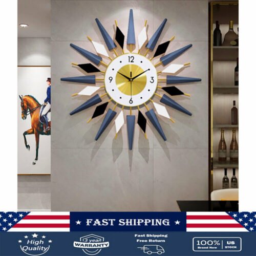 Large Starburst Metal Wall Clock Mid Century Modern Europe Style Decor 60x60cm