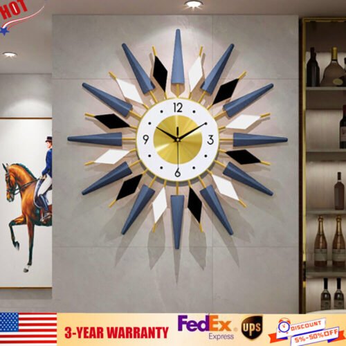 Large Starburst Metal Wall Clock Mid Century Modern Europe Style Decor 60x60cm