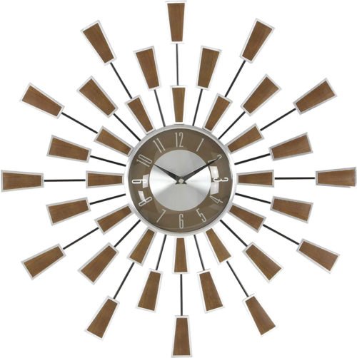 Large Starburst Wall Clock Metal Analog Mid Century Modern Vintage Style Decor