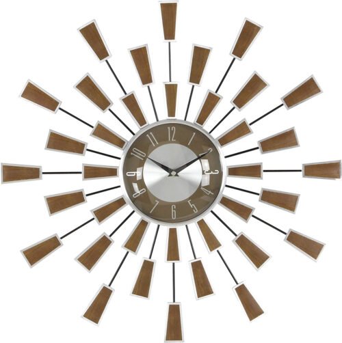 Large Starburst Wall Clock Metal Analog Mid Century Modern Vintage Style NEW