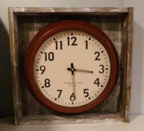 Large Victoria Station Clock in a Antique Barnwood Frame