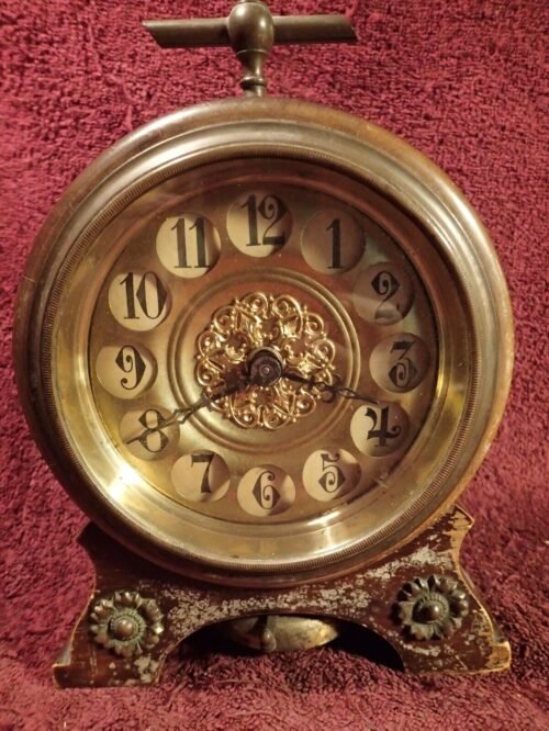 LARGE VINTAGE ANTIQUE WOOD CASE ALARM DESK CLOCK WURTTEMBERG GERMANY GERMAN