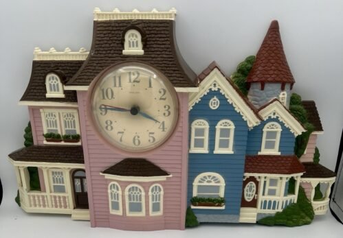 Large Vintage Burnwood Hanging Wall Clock Victorian Style House Works