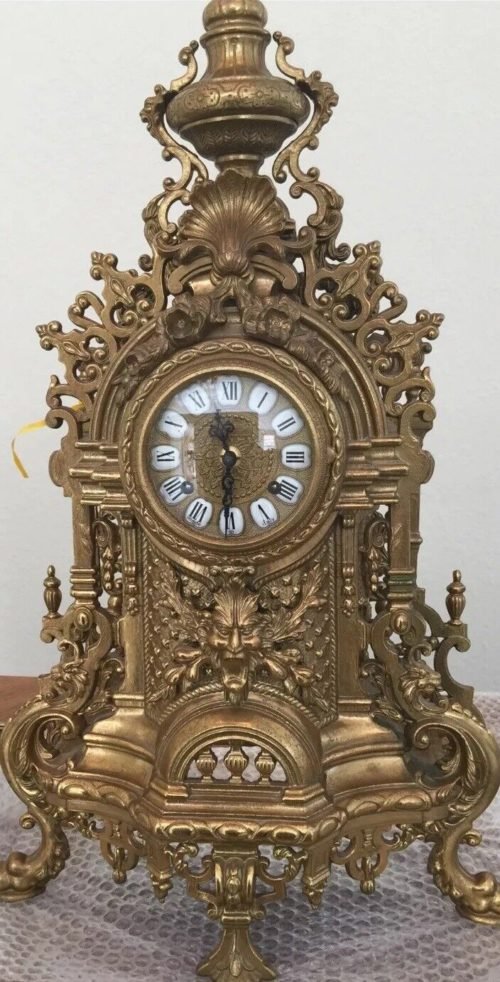 Large Vintage FRANZ HERMLE Brass Mantel Clock, Baroque, Rococo Style