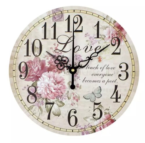 Large Vintage pvc Wall Clock Kitchen Home Antique Style Modern Silent Chic NEW