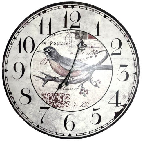 Large Vintage style shabby chic Single Bird Wall Clock 22" Round