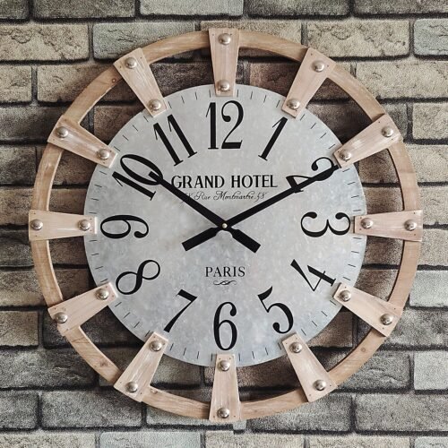 Large Vintage Wall Clock Silent 24 Inch Big Retro Farmhouse Living Room Decor