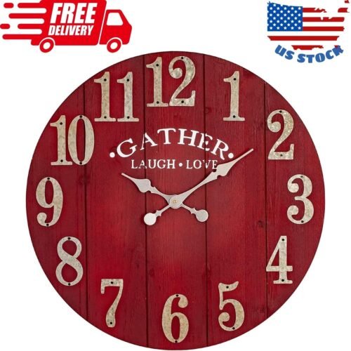 Large Vintage Wooden Wall Clock, 24 Inch Silent Battery Operated Arabic R...
