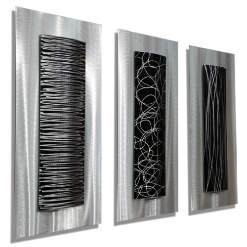 Large Wall Art Handmade Wall Sculpture Black Silver Modern Details Jon Allen