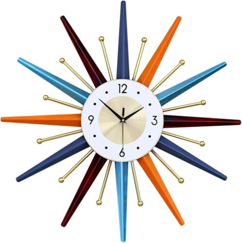Large Wall Clock 22 Inch Modern Wall Clock Starburst Mid-Century Modern Decor No