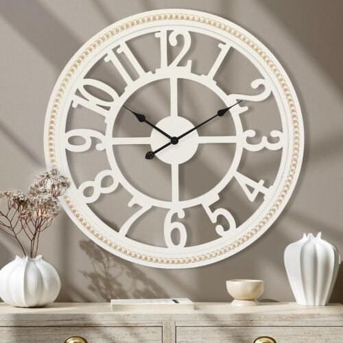 Large Wall Clock 30 Inch Non - Ticking, Wooden Silent Wall Clocks Battery