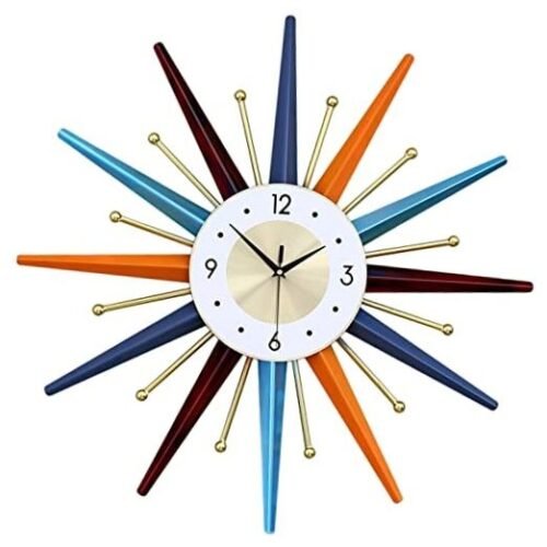 Large Wall Clock 31 Inch Modern Wall Clock Starburst Mid-Century Modern Decor