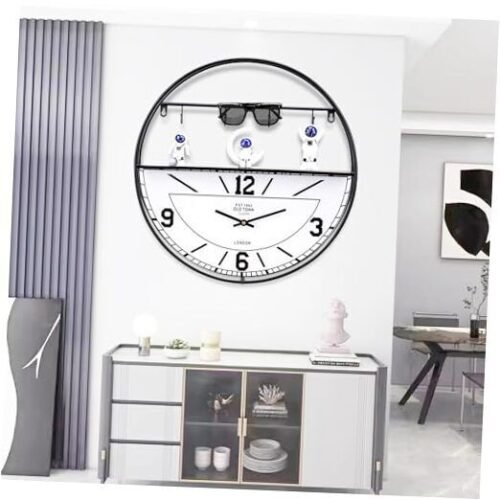 Large Wall Clock,Decorative Metal Wall Clocks with Storage Rack and White