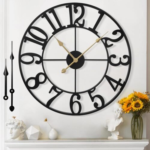 Large Wall Clock for Living Room Decor-18''Silent Non-Ticking Metal Wall Clocks