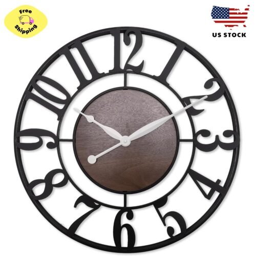 Large Wall Clock for Living Room Decor - 24 Inch Metal Big Wall Clocks Rustic