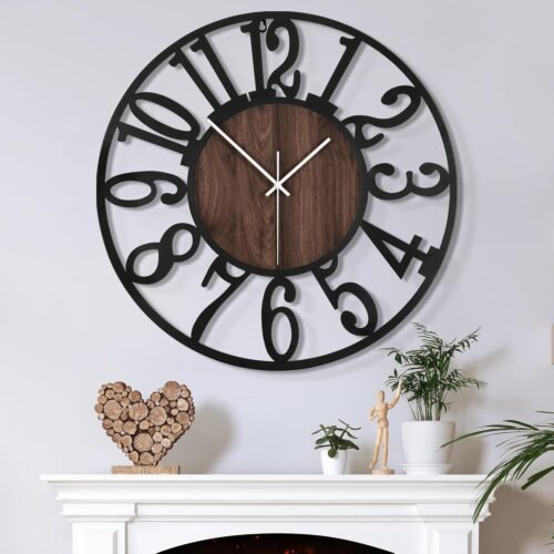 Large Wall Clock for Living Room Decor, 16 Inch Non Ticking Silent, Battery