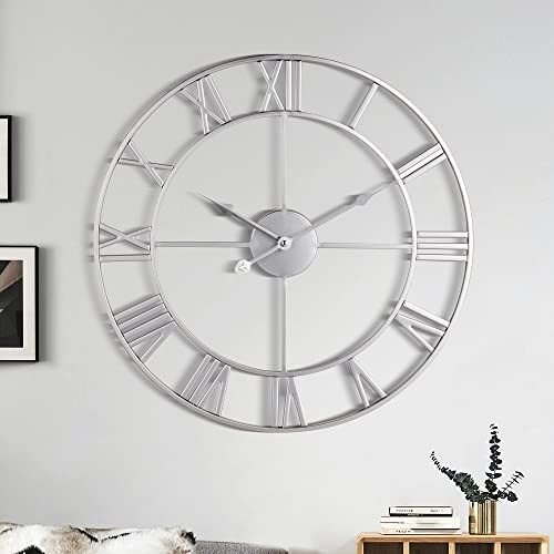 Large Wall Clock, Metal Retro Roman Numeral Clock, Modern Round Wall Clocks