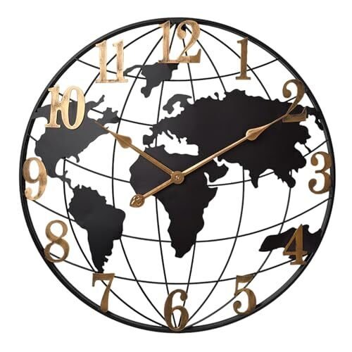 Large Wall Clock Modern Large World Map Decor Metal Wall Clock for 24 Inch
