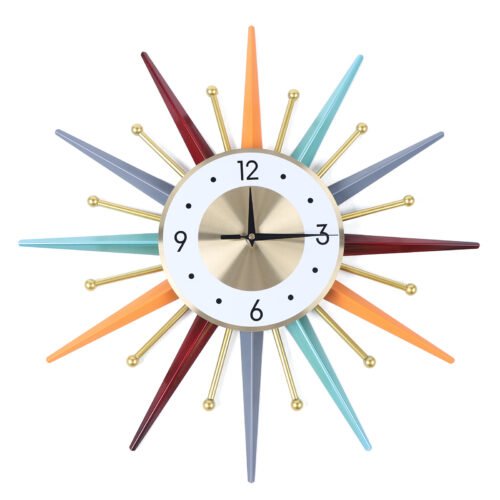 Large Wall Clock Modern Starburst Mid-Century Modern Decor Non-Ticking Battery