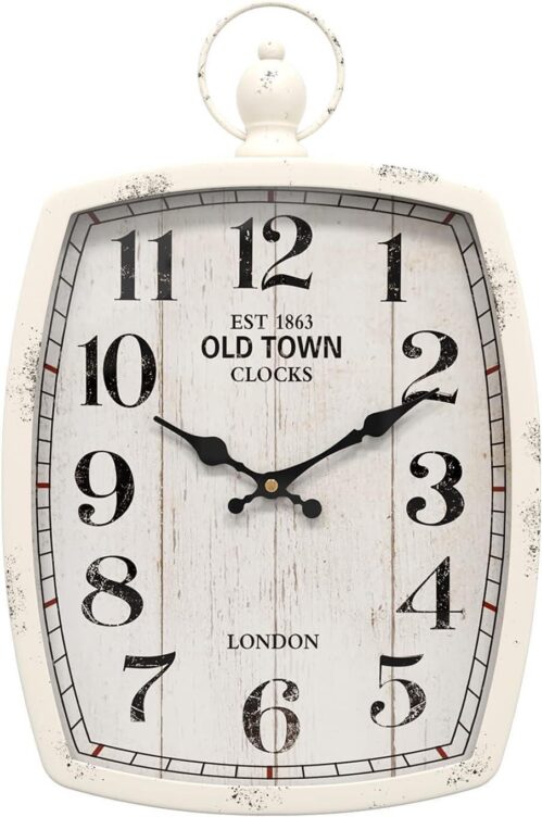 Large wall clock Rectangular Antique design White antique style Battery operated