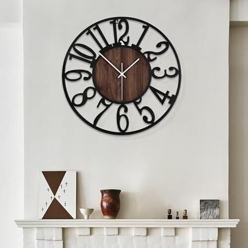 Large Wall ClocksSilentNon TickingBattery Operated Rustic Round Modern Big Wo...
