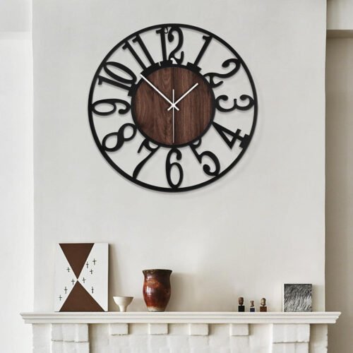 Large Wall Clocks,Silent,Non Ticking,Battery Operated Rustic round Modern Big Wo