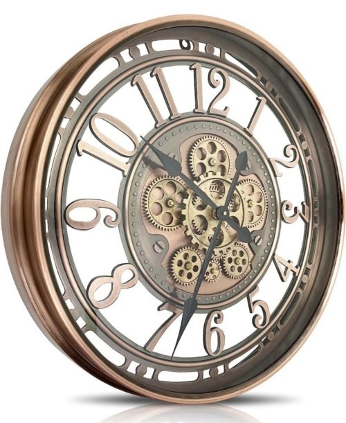 Large Wall Clock Vintage Rustic Real Moving Gears Industrial Wall Clock 27.6”