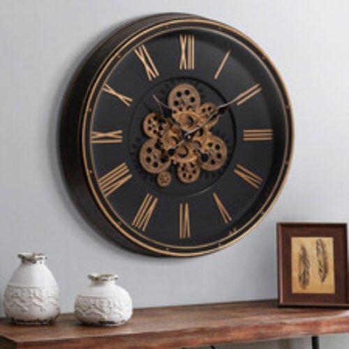Large Wall Clock with Moving Gear, 50cm / 20 Inch Retro Wall Clock for Living...