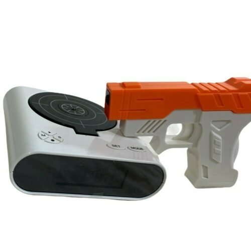 Laser Gun Target LCD Digital Alarm Clock Shooting Game Display Snooze See Video