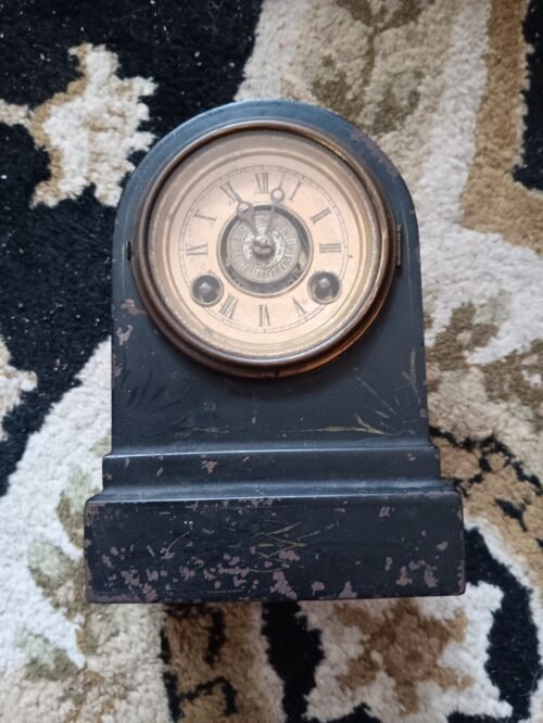 LATE 1800'S ANTIQUE TERRY CLOCK CO TIME PIECE ALARM Miniature Cast IronCLOCK