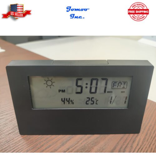 LCD Backlight Digital Alarm Clock Black Calendar Thermometer Hygrometer