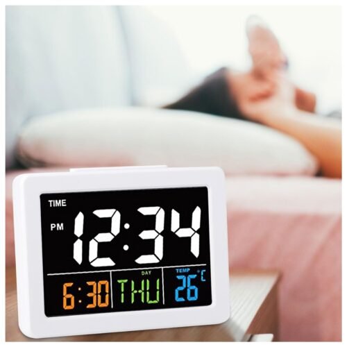 LCD Desk Alarm Clock Digital Travel Alarm Color Large Screen Number Display L...