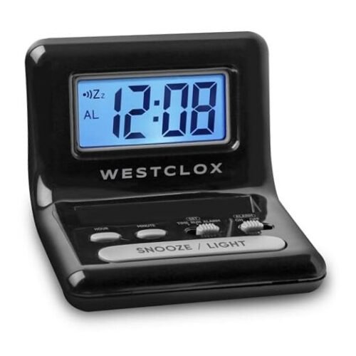 LCD Digital Bedside Alarm Clock with Blue Backlit Display and Snooze Black