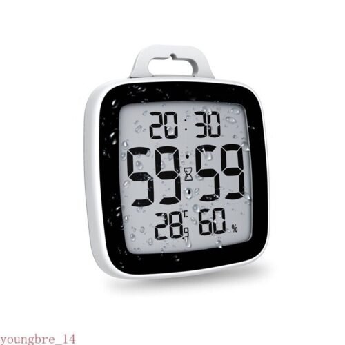 LCD Screen Waterproof Digital Bathroom Wall Clock Temperature Humidity Meter
